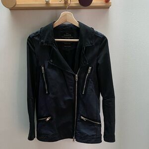 All Saints Black Women's Hakusan Linen & Cotton Biker Style Jacket